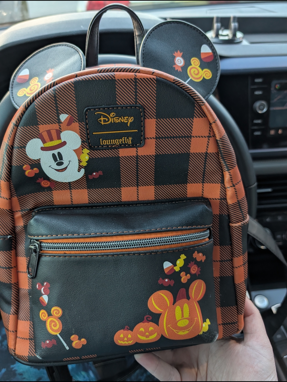 Loungefly Orange Plaid Halloween Mickey Mini Backpack